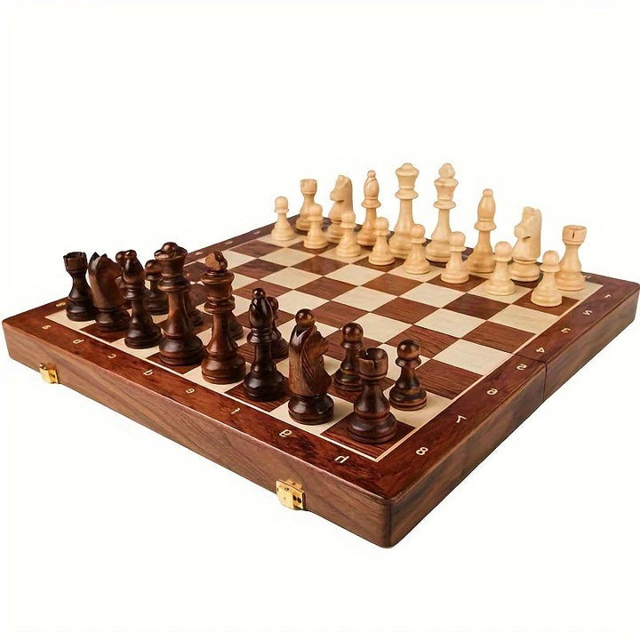 Compact Wooden Chess Set for Home and Travel - Luxicro