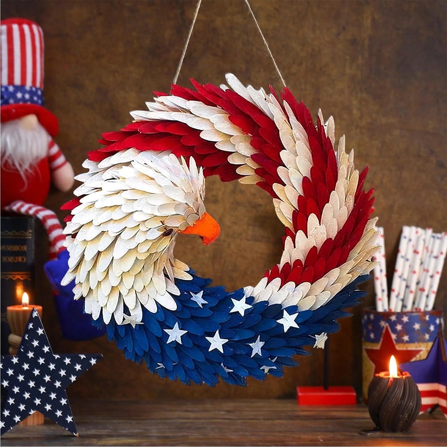 American Flag Wreath 12 Inch Wooden Decor - Luxicro