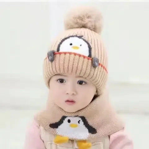 Soft Children's Penguin Winter Hat and Scarf Set