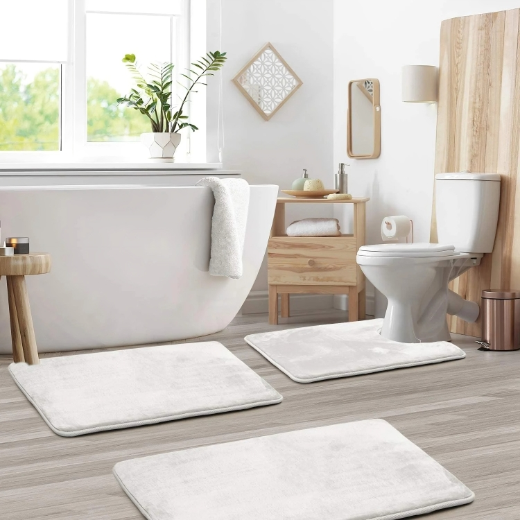 Premium Bath Mat Set Plush Non Slip Memory Foam