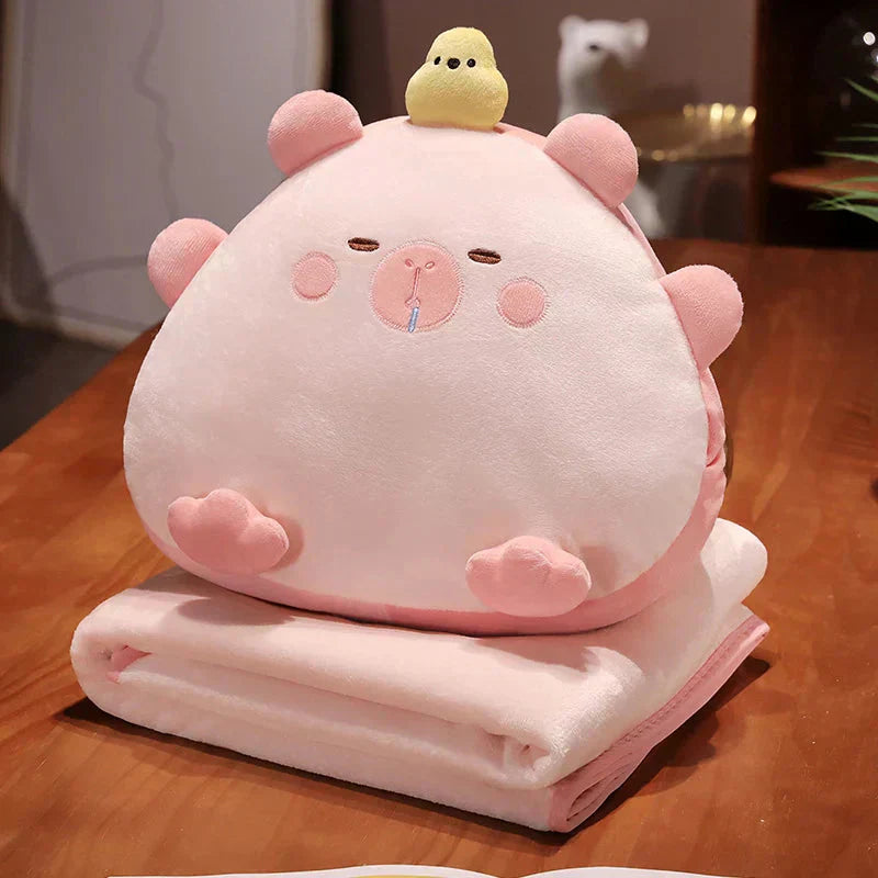 Adorable Stuffed Toy Pillow with Cozy Throw Blanket