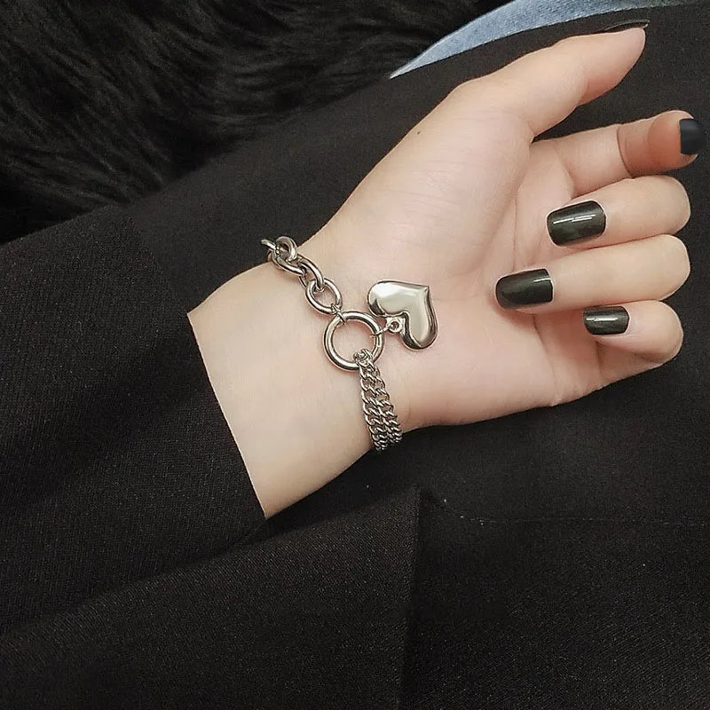 Delicate Silver Heart Shape Link Bracelet