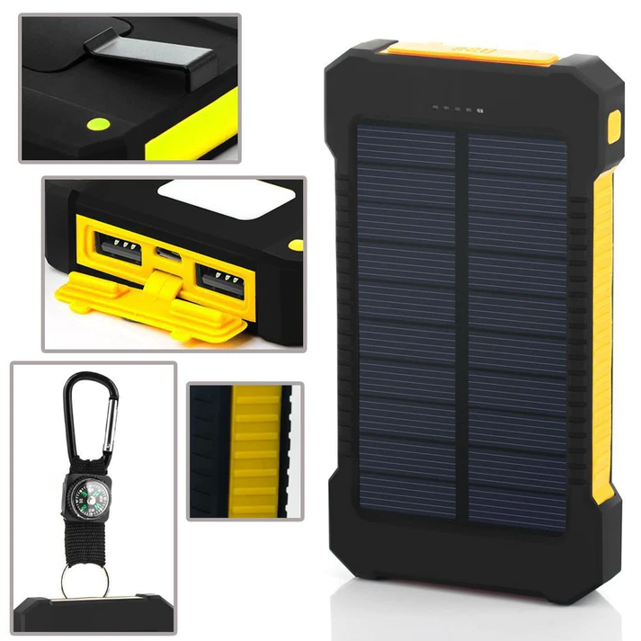 Slim Waterproof Portable Solar Charger with LED Flashlight