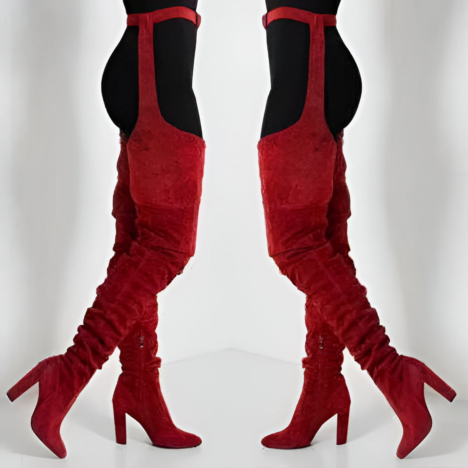 Tall Suede Over Knee High Heel Boots