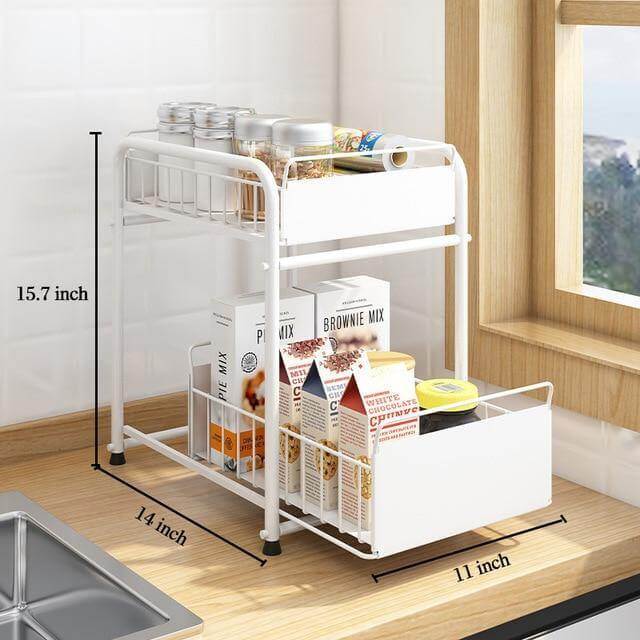 Compact 2-Tier Kitchen Island with Sliding Storage Drawers