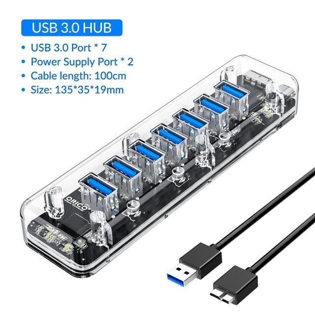 Slim Transparent High Speed USB Adapter Hub