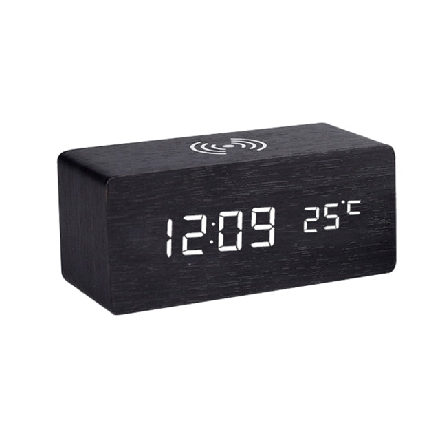 Modern Wooden Digital Alarm Clock Radio