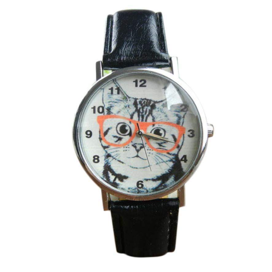 Fashionable Cat Leather Analog Women's Watch - Luxicro