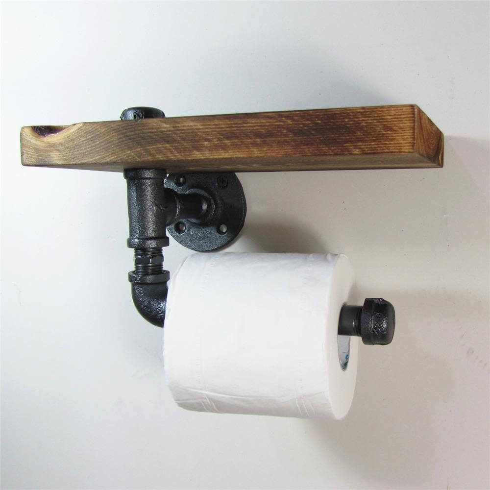 Rustic Wood Wall Shelf with Storage Roller