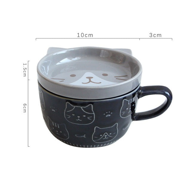 Cute Cat Ceramic Coffee Mug with Lid - Luxicro