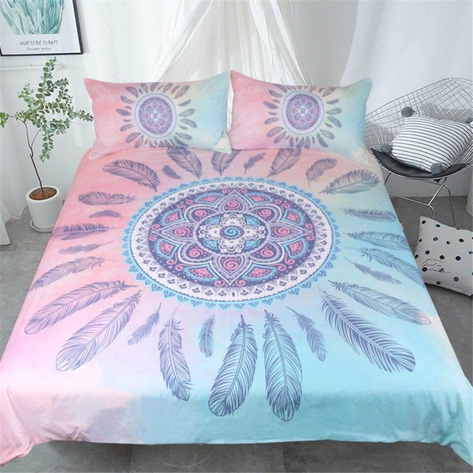 Pastel Floral 3PC Bedding Set Pink Blue Comforter Cover - Luxicro