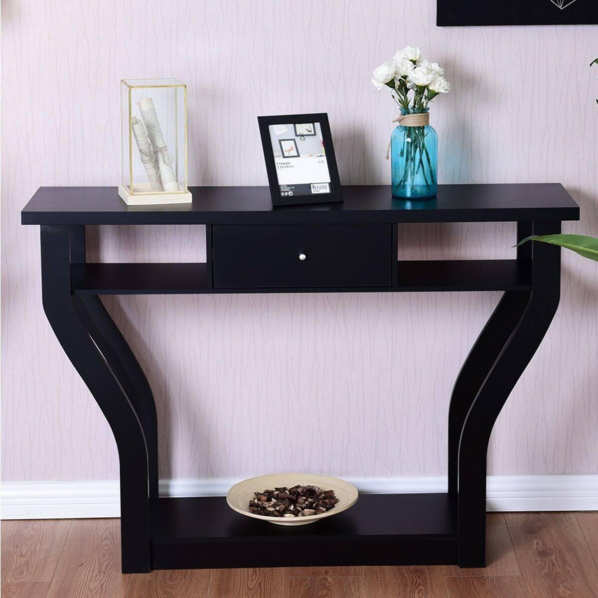 Farmhouse Style Wood Entry Table with Storage Drawer - Luxicro