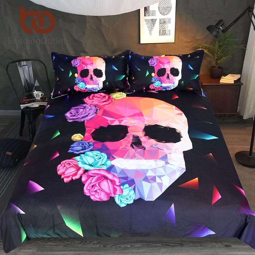 Mysterious Blossom Skull Comforter Bed Set - Luxicro