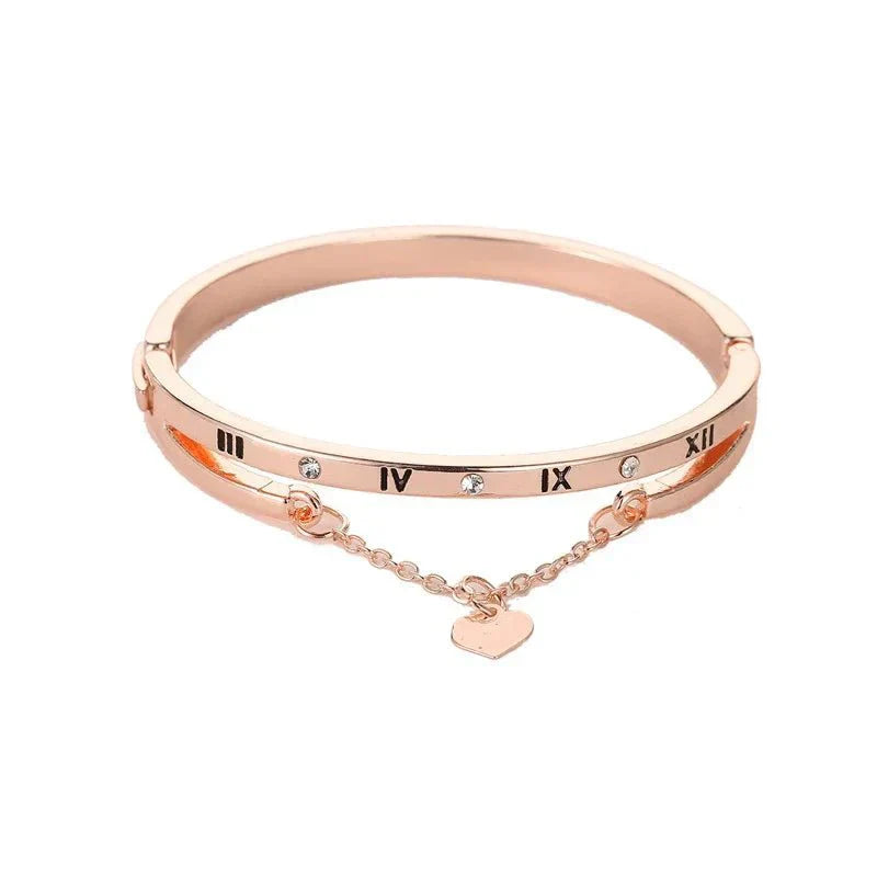 Fashion Heart Roman Numeral Bangle Bracelet