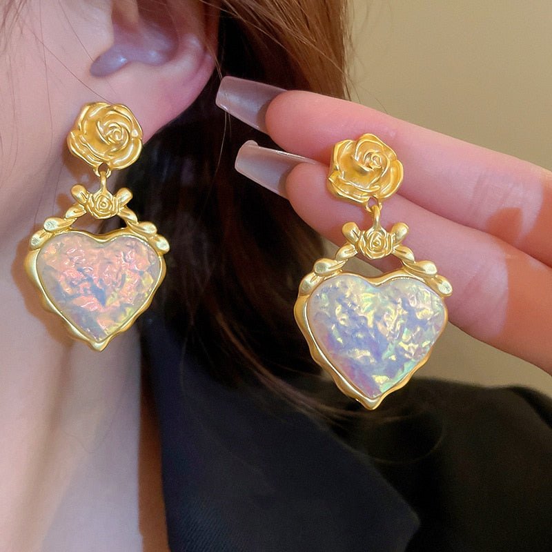 Lovely Rose Gold Dangle Earrings - Luxicro