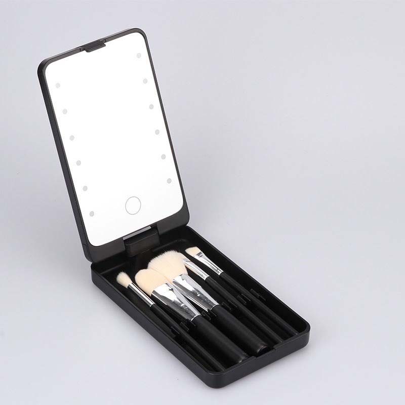 Portable Travel Makeup Brush Kit with LED Mirror