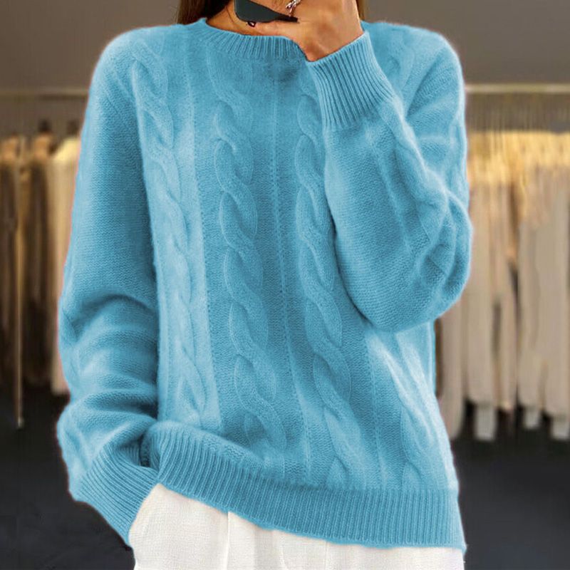 Cozy Women's Wool Crew Neck Sweater - Soft Oversized Fit
