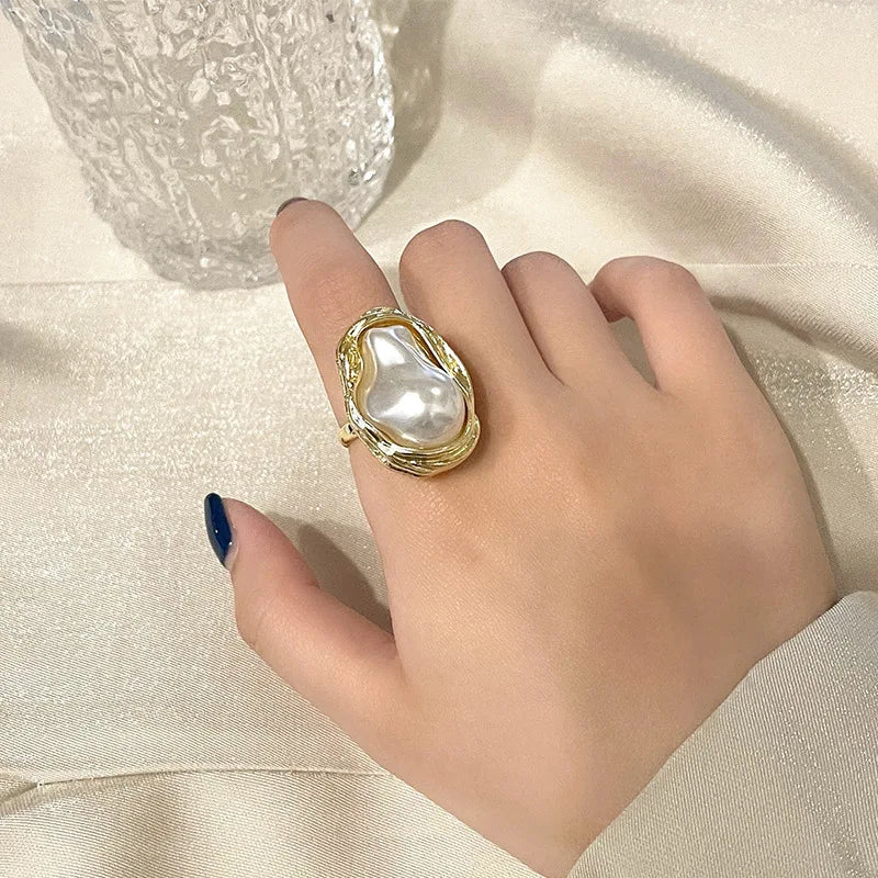 Elegant White Pearl Statement Ring - Luxicro