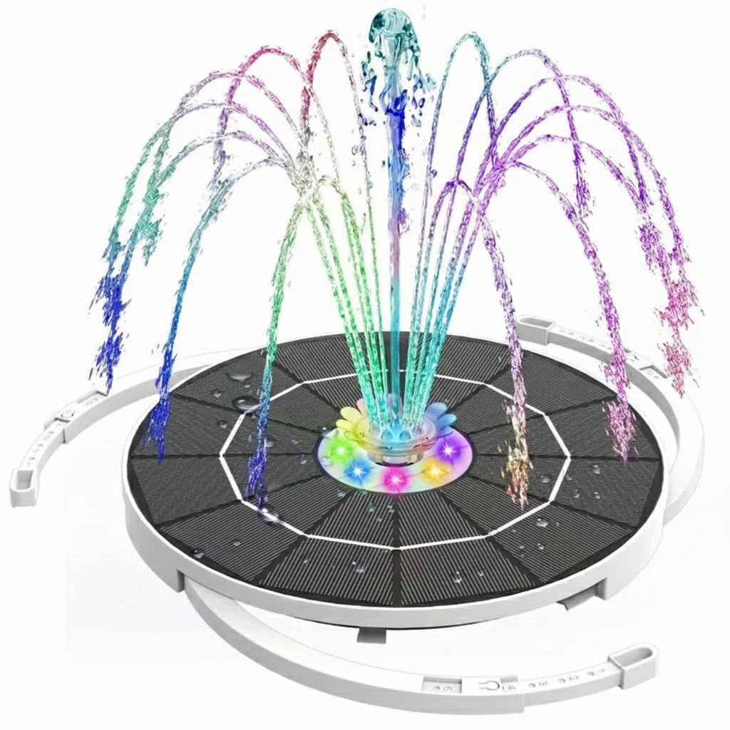 Outdoor Solar Powered Fountain Kit with LED Lights - Luxicro