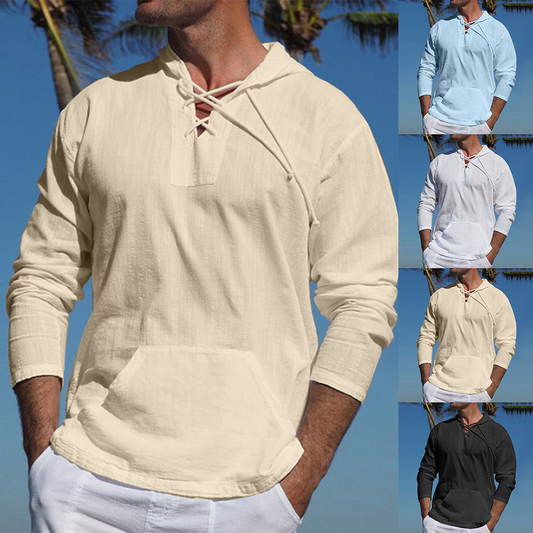 Breathable Relaxed Fit Men's Pullover - V Neck Linen Shirt - Luxicro