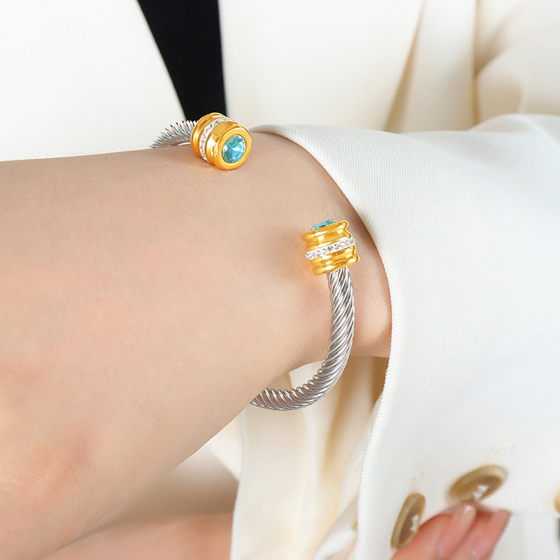 Personalized Gemstone Twist Cuff Bangle