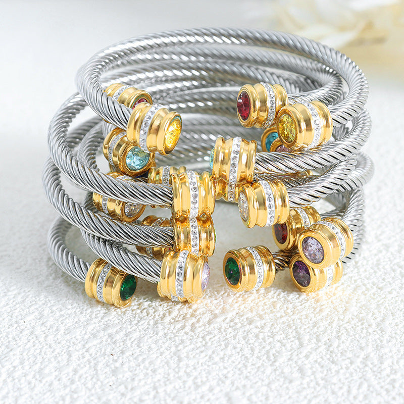 Personalized Gemstone Twist Cuff Bangle