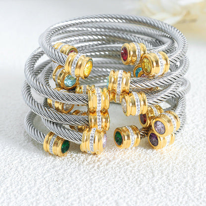 Personalized Gemstone Twist Cuff Bangle