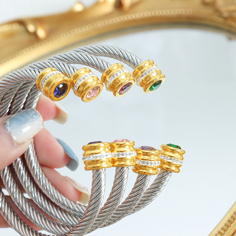Personalized Gemstone Twist Cuff Bangle