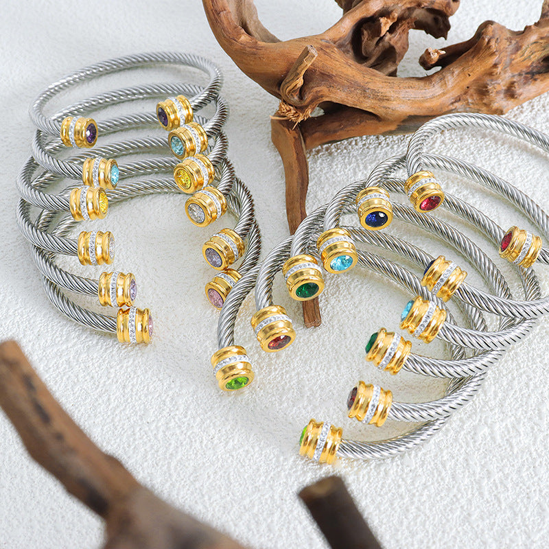 Personalized Gemstone Twist Cuff Bangle