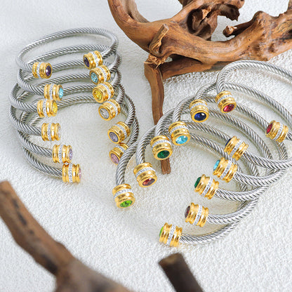 Personalized Gemstone Twist Cuff Bangle