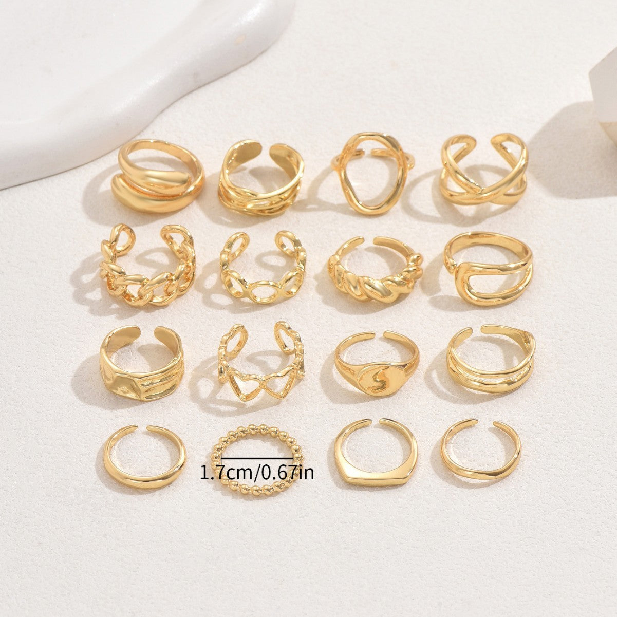 Fashionable 16 Piece Ring Set with Sizes - Luxicro