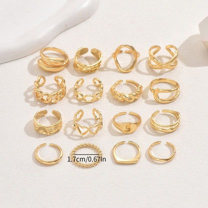 Fashionable 16 Piece Ring Set with Sizes - Luxicro