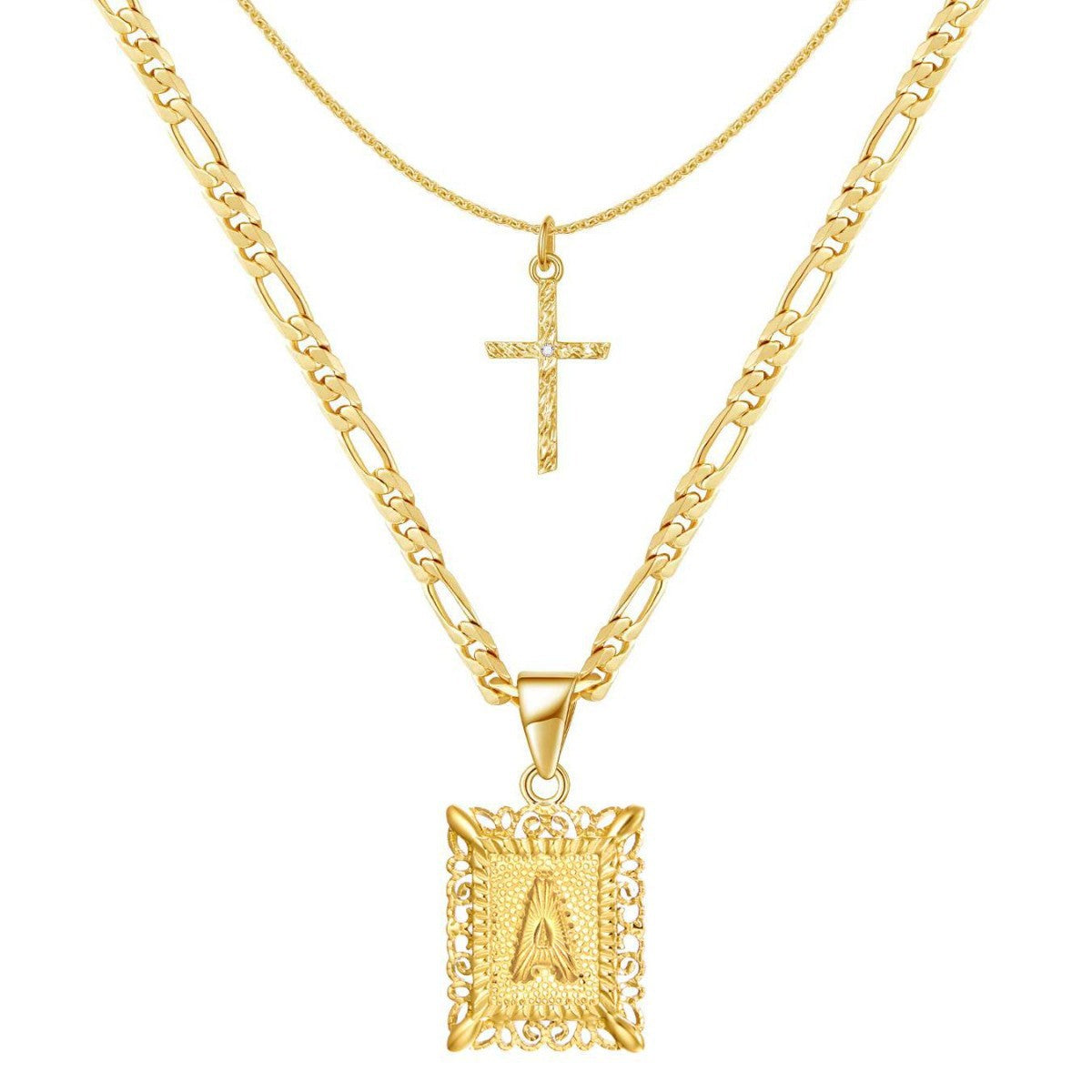 Custom Engraved 14k Gold Monogram Pendant Necklace Set