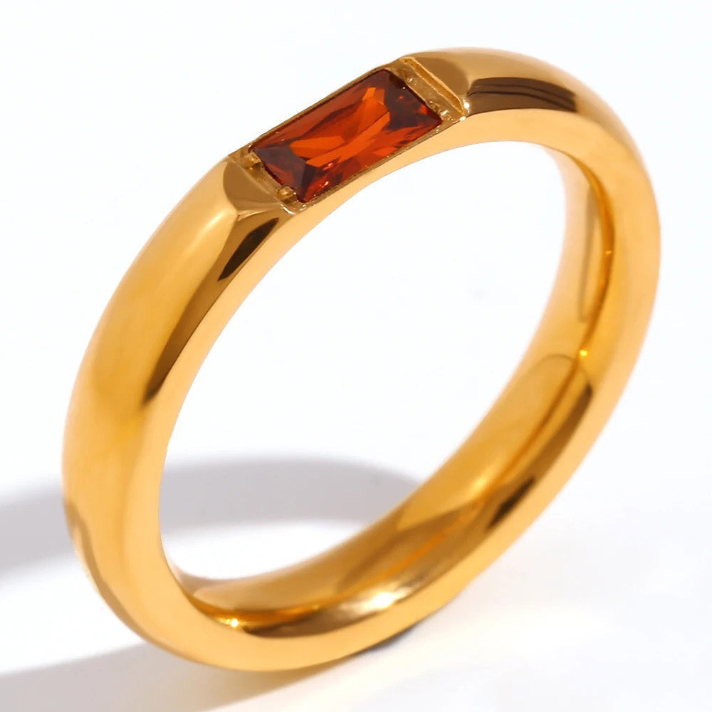 High End 18k Gold Gemstone Baguette Ring