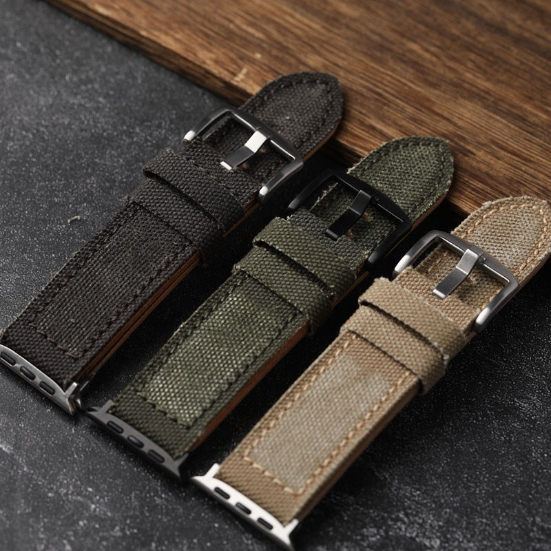 Authentic Leather Strap Canvas Watch Band