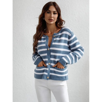 Cozy Striped Button Front Women's Sweater