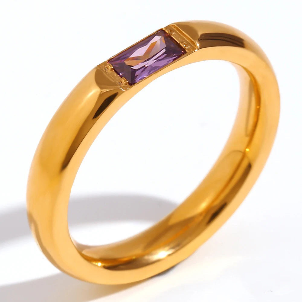 High End 18k Gold Gemstone Baguette Ring