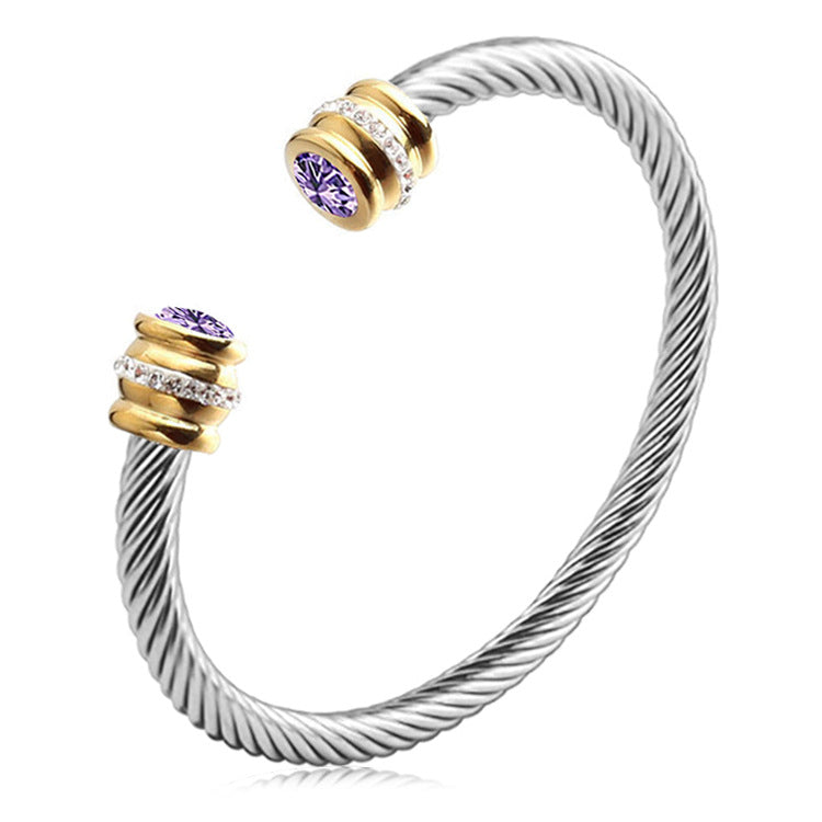 Personalized Gemstone Twist Cuff Bangle