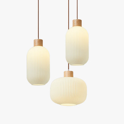 Vintage Wood and Glass Hanging Lamp