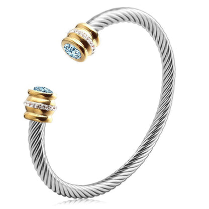 Personalized Gemstone Twist Cuff Bangle
