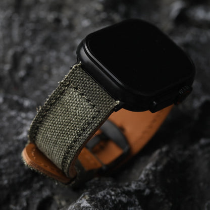 Authentic Leather Strap Canvas Watch Band