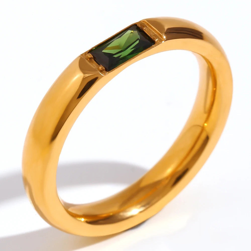 High End 18k Gold Gemstone Baguette Ring