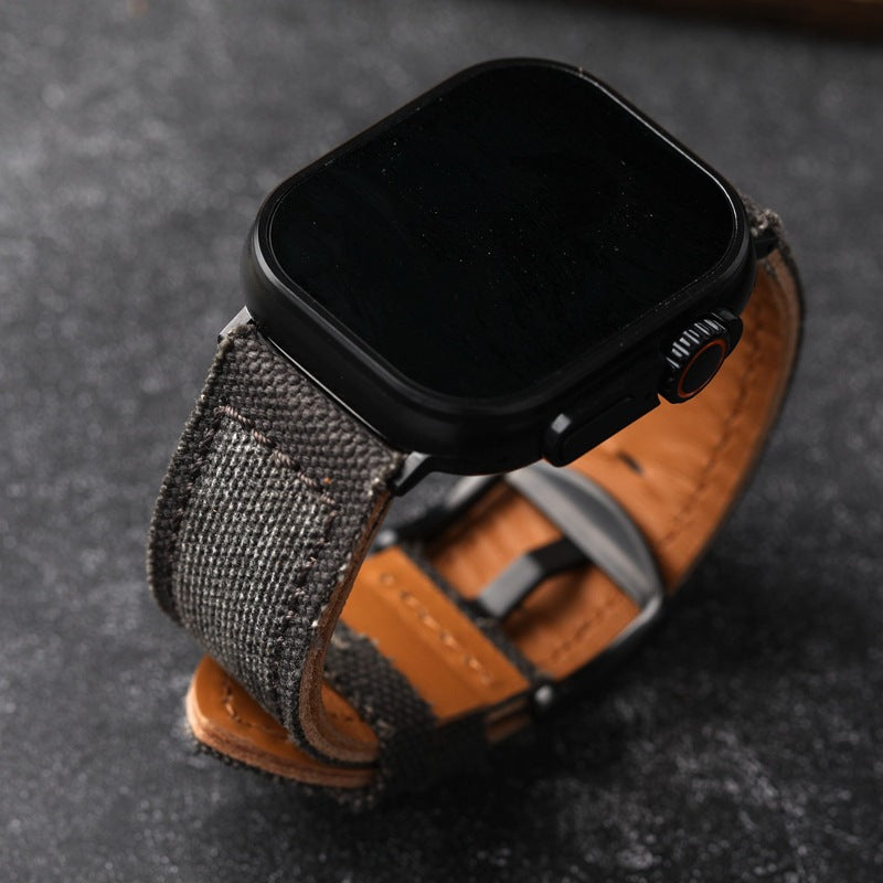 Authentic Leather Strap Canvas Watch Band