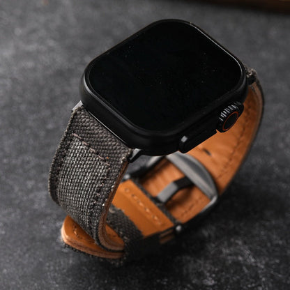 Authentic Leather Strap Canvas Watch Band