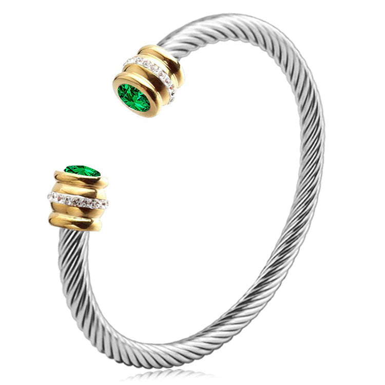 Personalized Gemstone Twist Cuff Bangle