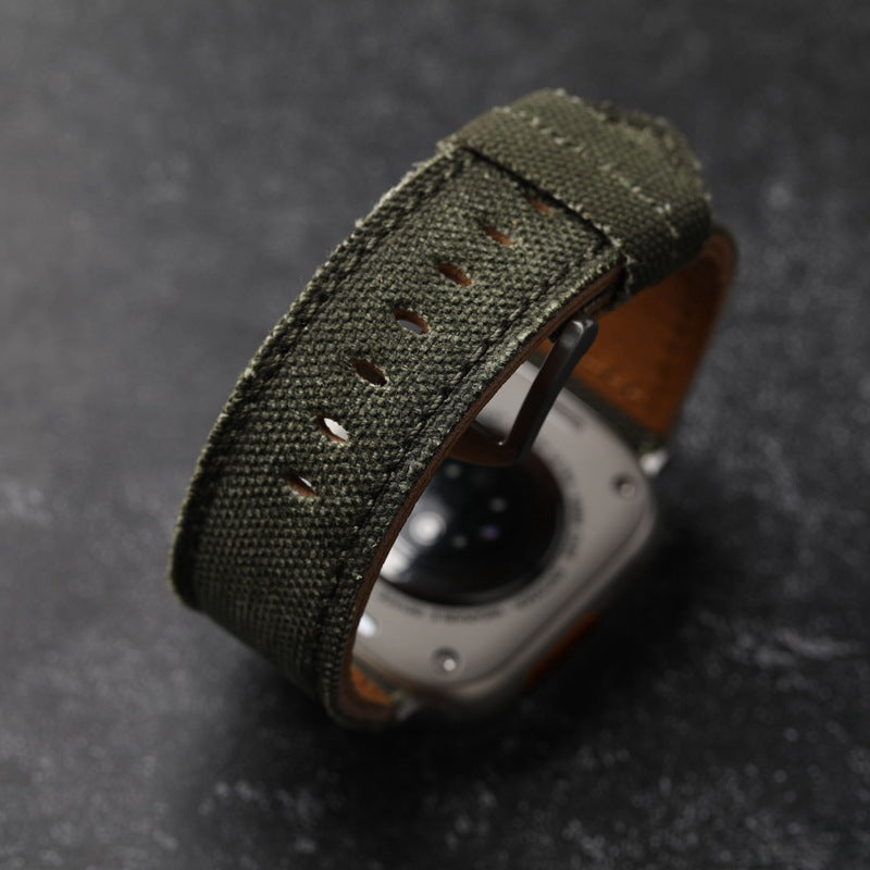 Authentic Leather Strap Canvas Watch Band