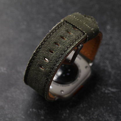 Authentic Leather Strap Canvas Watch Band