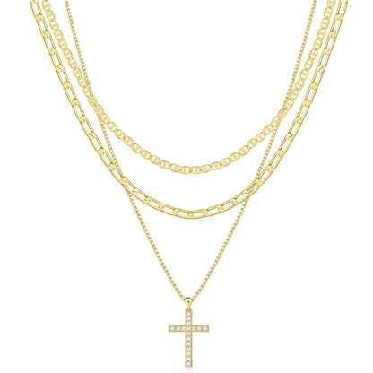 Luxury Cross Layered Necklace 3 Piece Set - Luxicro