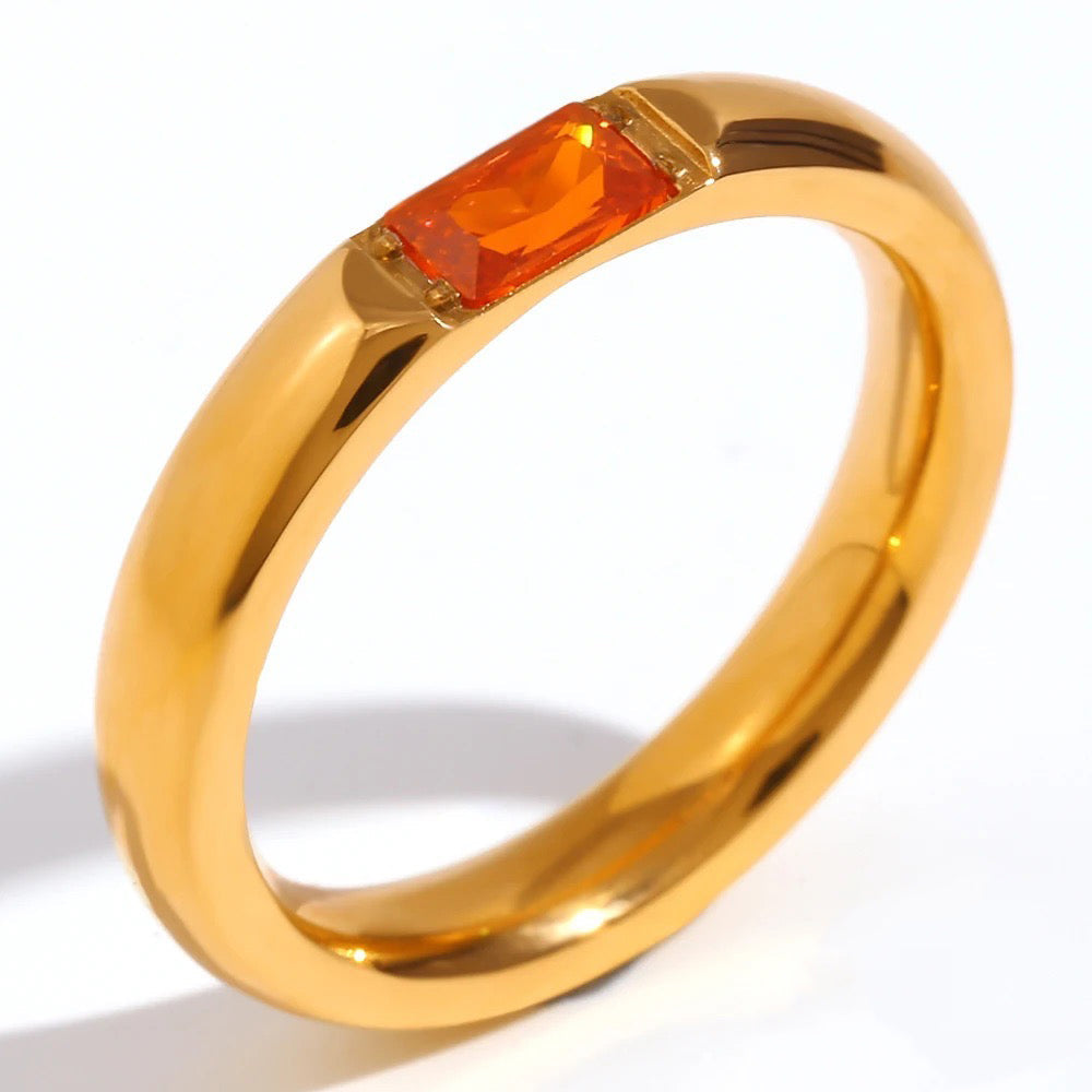 High End 18k Gold Gemstone Baguette Ring