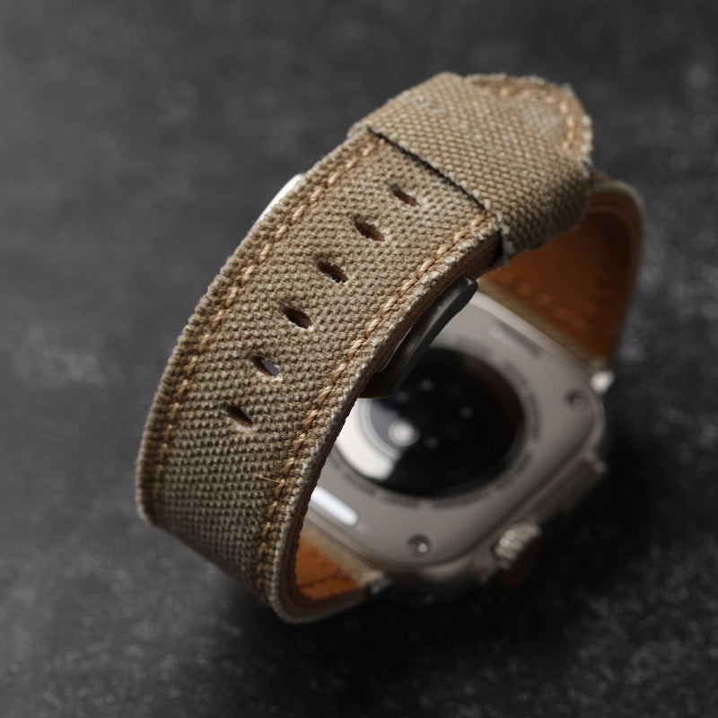 Authentic Leather Strap Canvas Watch Band